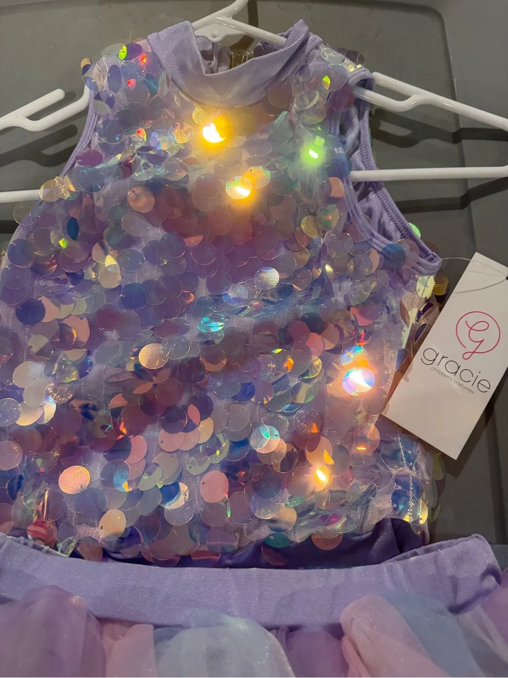 NEW MC Gracie Lavender Iridescent Sequin Leotard With Tutu